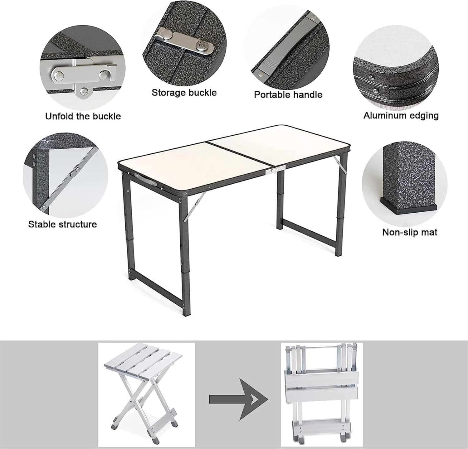 Camping Tables Picnic Folding Tables,Height Adjustable for Outdoor Dining Aluminum Table,Collapsible Table for Camp Banquet Party