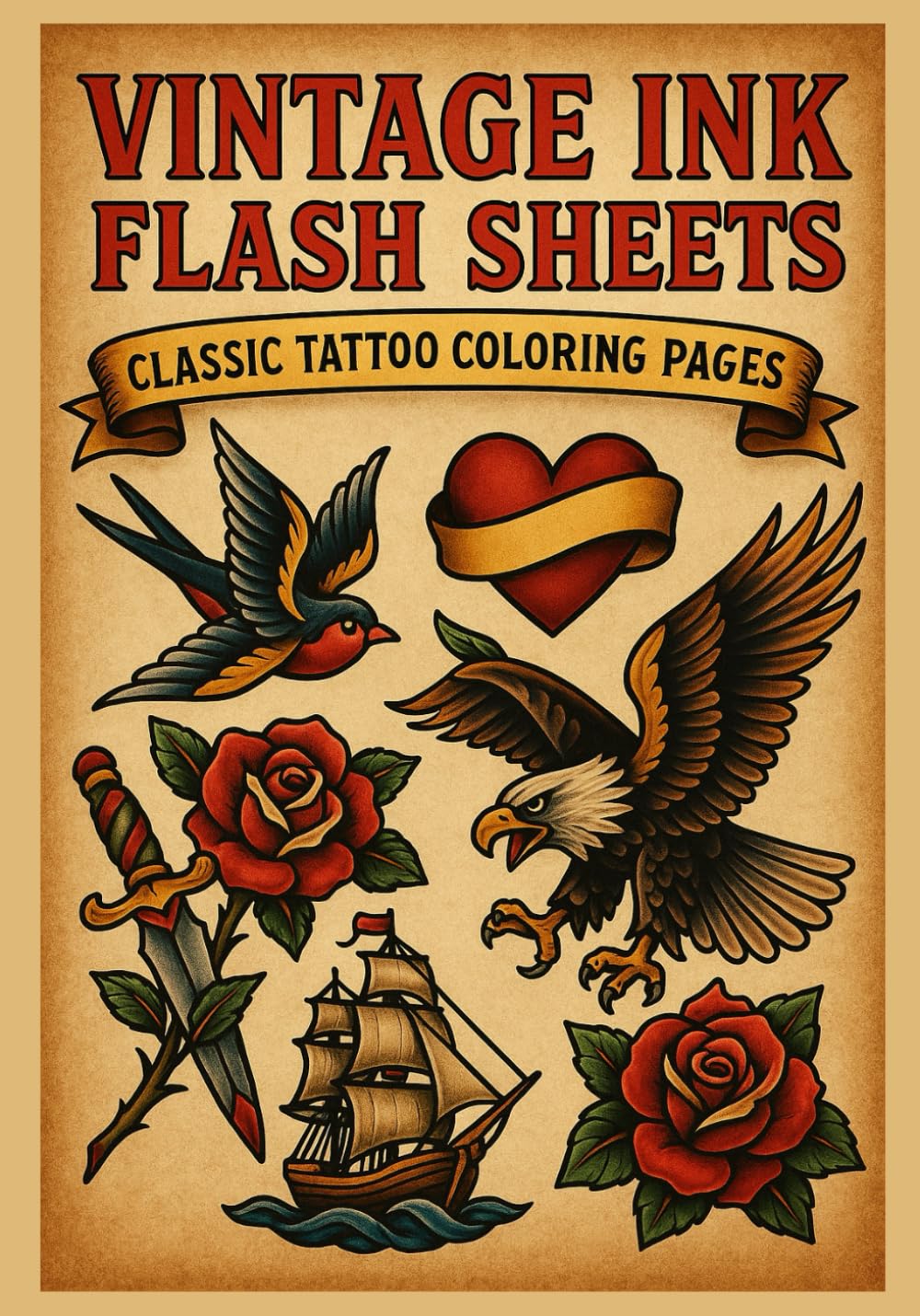 Vintage Ink Flash Sheets: Classic Tattoo Coloring Book for Adults (Tattoo art)
