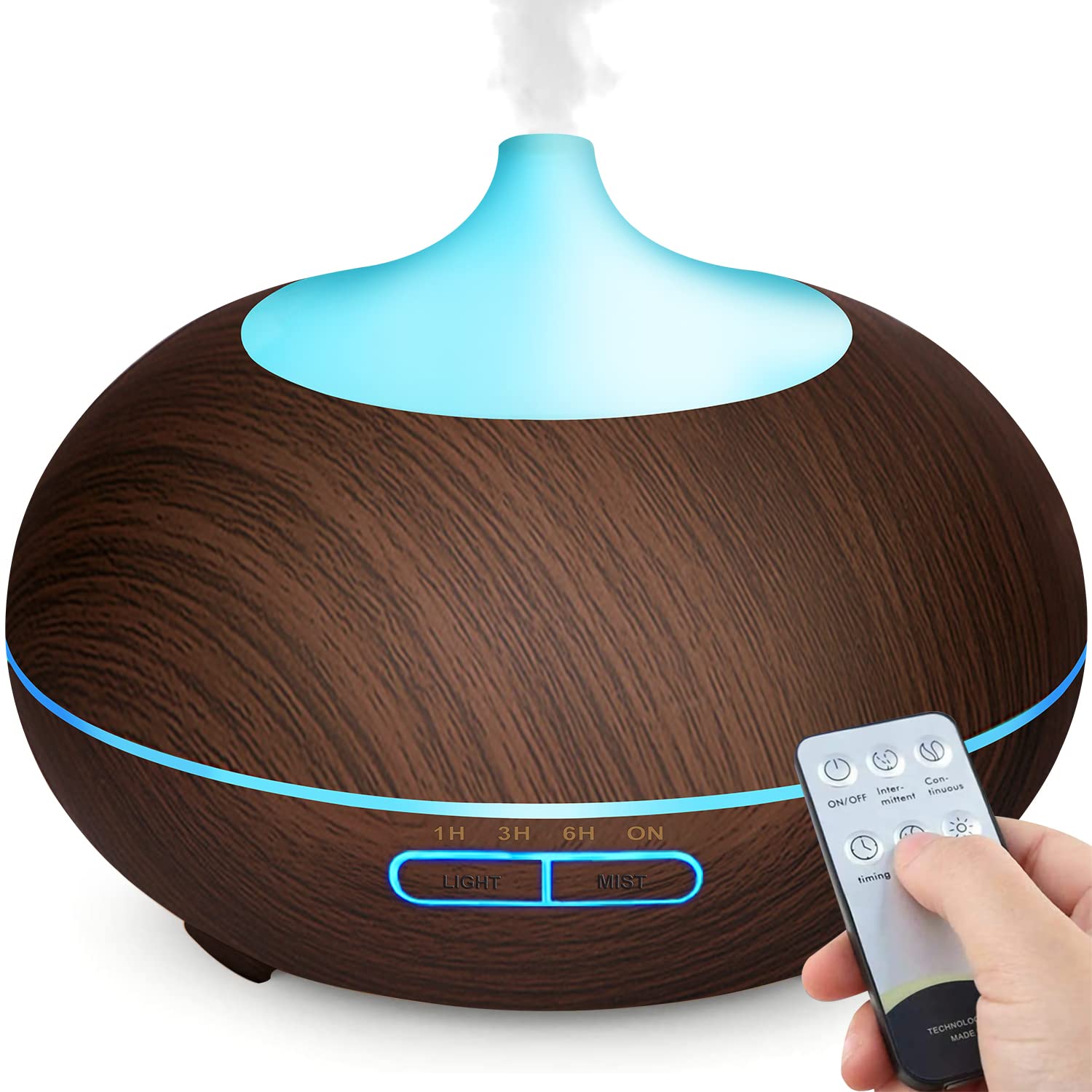 Sunfuny 550ML Aroma Essential Oil Diffuser, Air Humidifier Purifier with Remote Control,Ramadan Home Decor Gift, Cool Mist Ultrasonic Vaporizer, 7 Color Light Changing, 4 Timer and Auto Shut-Off
