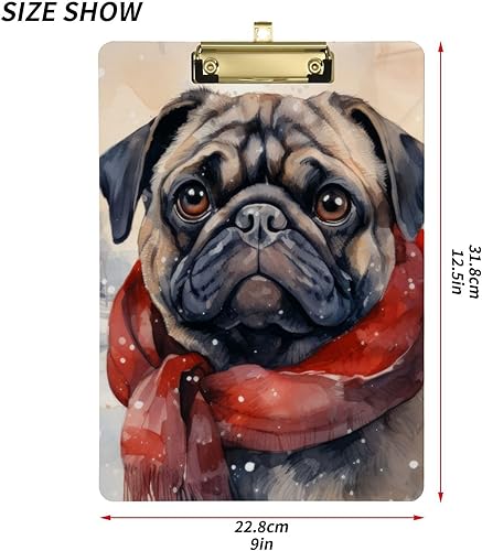 Miniatura 3 de Portapapeles de plástico-Pug campo de nieve con gancho tamaño A4 12.5 X 9 pulgadas clip de plata para dibujo oficina