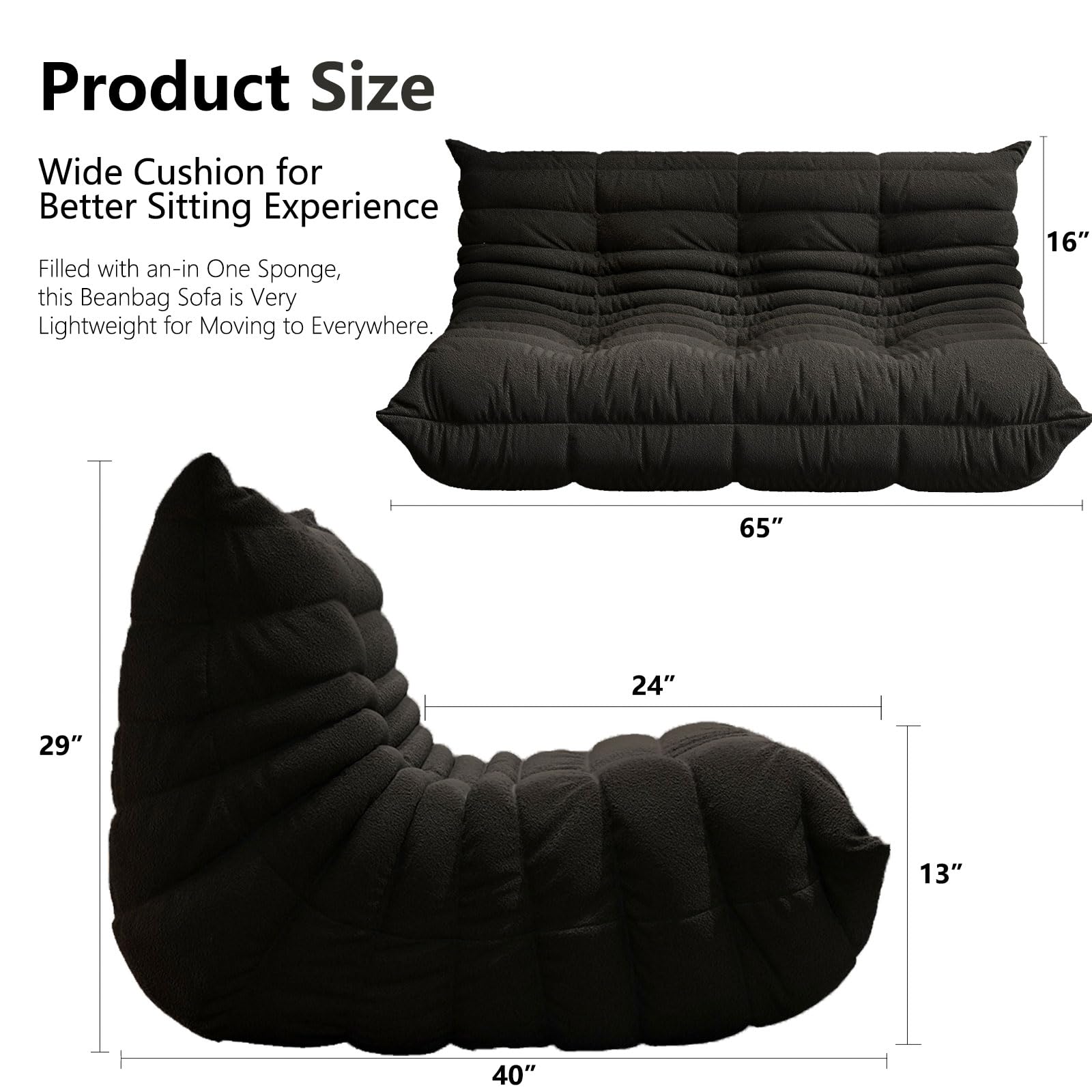 Camillas para sala de estar, sofá pequeño de 65 pulgadas, silla de lectura de espuma viscoelástica, silla de suelo, material de peluche suave, sillas de puf para adultos, cómodas sillas de rincón de 2