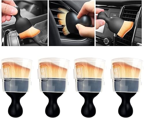MOOFASNG 4 cepillos suaves para barrer el polvo del interior del automóvil, cepillo de limpieza de polvo interior de automóvil, diseño curvado, sin