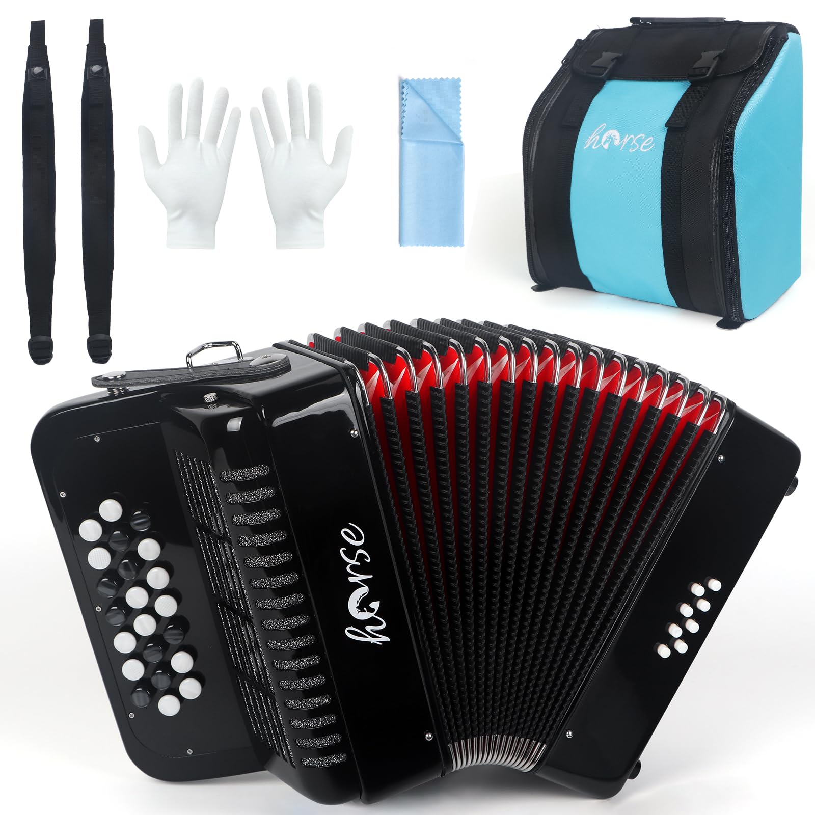 Photo 1 of 22 Key 8 Bass Accordion, Acordeones Para Adultos, Stable Pitch Polished 22 Key Accordions, Comfortable Sensitive to the Touch Button Accordion, Acordeón De Adulto Azul for Beginners with Bag (Blue)