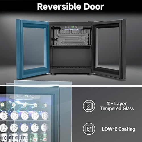 Miniatura 5 de Feelfunn Refrigerador y enfriador de bebidas  Mini refrigerador con puerta de vidrio para 55 latas para refrescos, cerveza y vino, refrigerador de