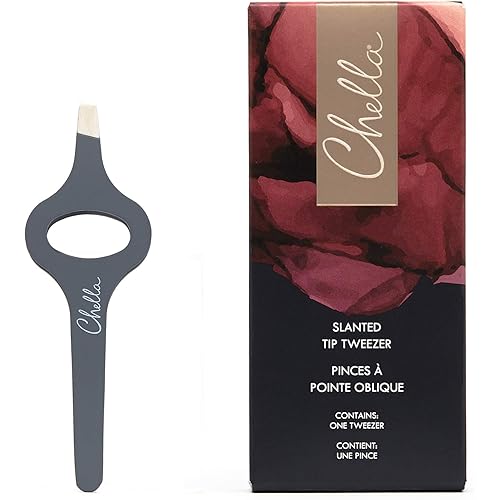 Chella Eyebrow Tweezers, Rubber Coated Stainless Steel Slanted Brow Tweezer