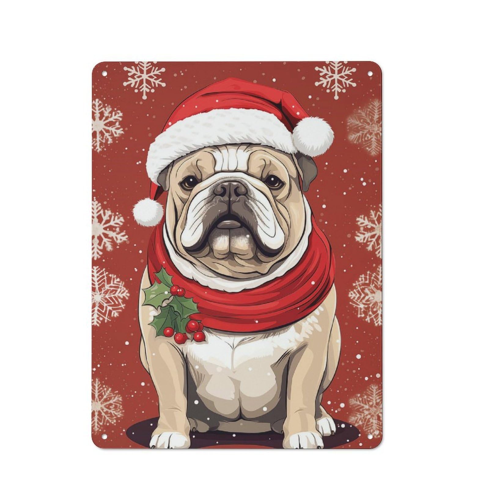 Junmoney Vintage Bulldog Xmas Rustic Metal Plaque 40X30cm For Lounge Or Reading Corner, For Home Office, Studio And Craft Room Walls