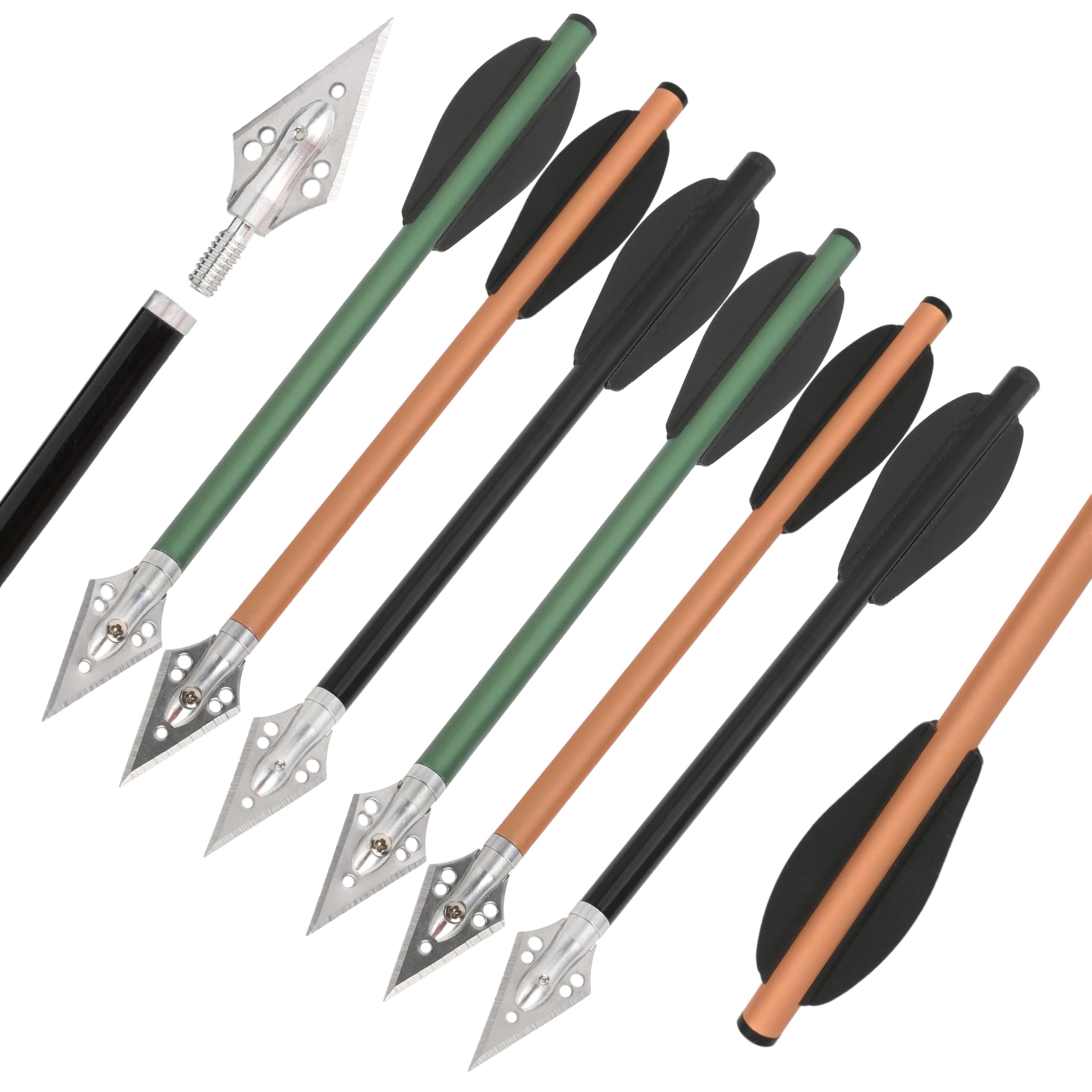 Poearcus Archery Crossbow Bolts 6.3 Inch Aluminum Crossbow Arrow Broadhead Hunting Arrows for 50-80lbs Outdoor Fishing Hunting Target Practice Pack of 6/12 Pcs… (6, green)