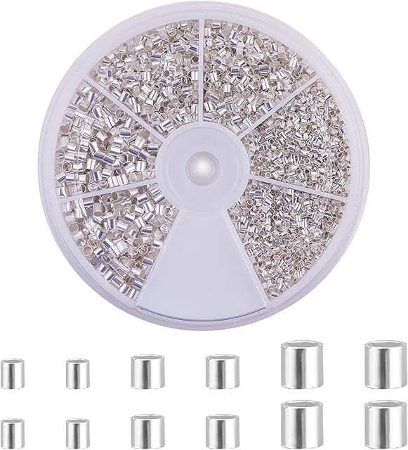 PandaHall Elite 1 Box Silver Brass Crimp Beads Sets Crimp Tubes in 1.5mm / 2mm / 2.5mm for Jewellery Making Bracelet Necklace Earring