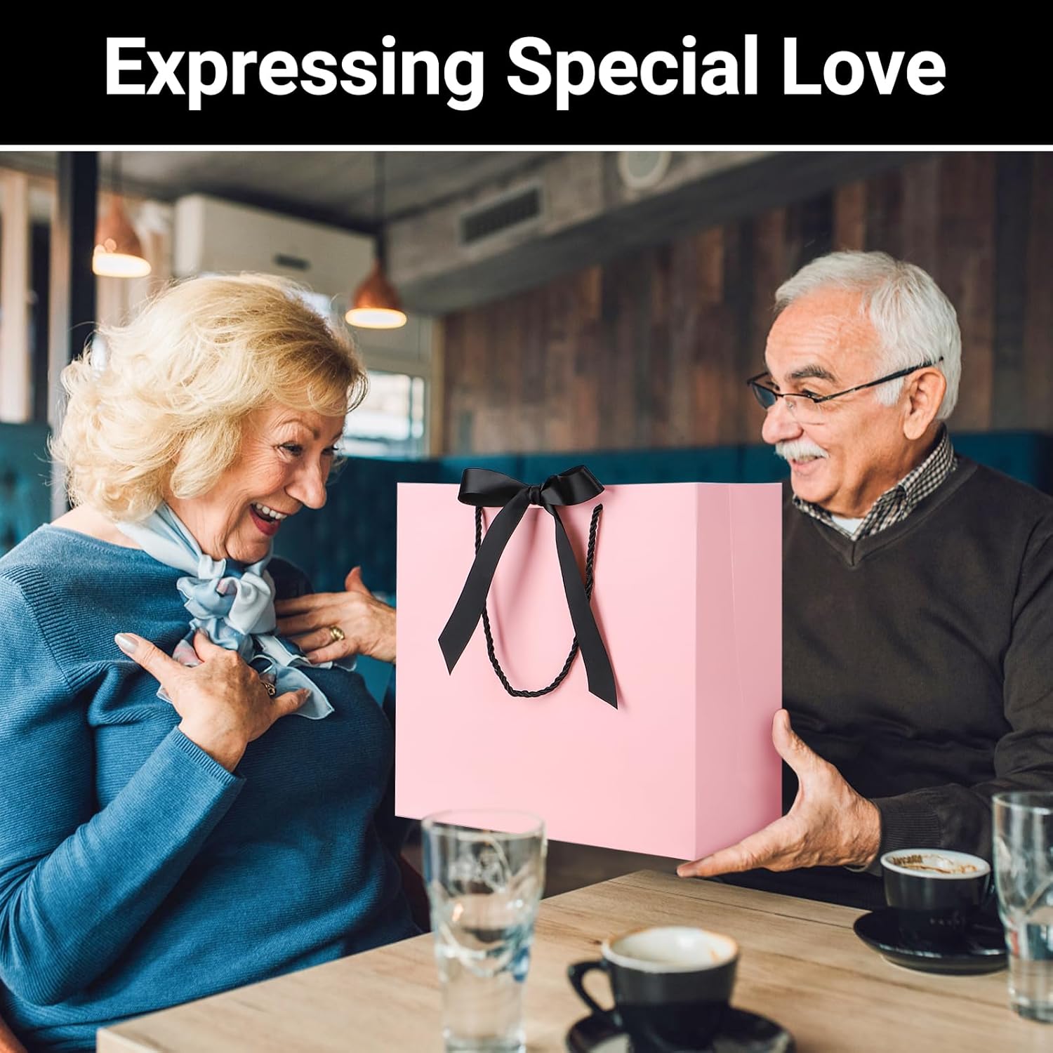 EUSOAR Gift Bags with Handles, 20pcs 12.5"x4.5"x11" Pink Heavy Duty Shopping Paper Bags with Bow Ribbon Handle, Kraft Paper Thank You Gift Treat Wedding Baby Shower Birthday Party Favor Bags Bulk