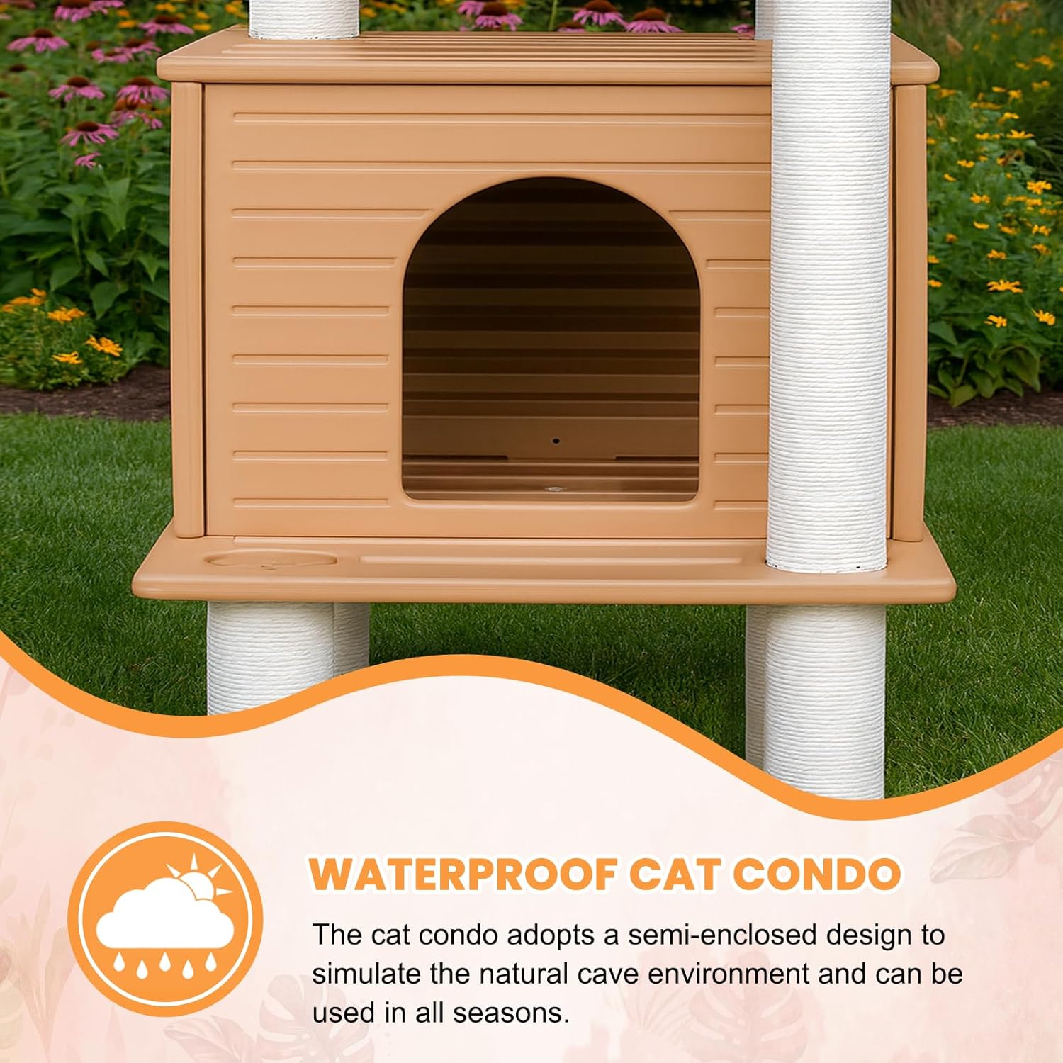 63 Inches Tall Cat Tree for Outdoor and Indoor Cats, Weatherproof Large Cat Condo with Scratching Posts
