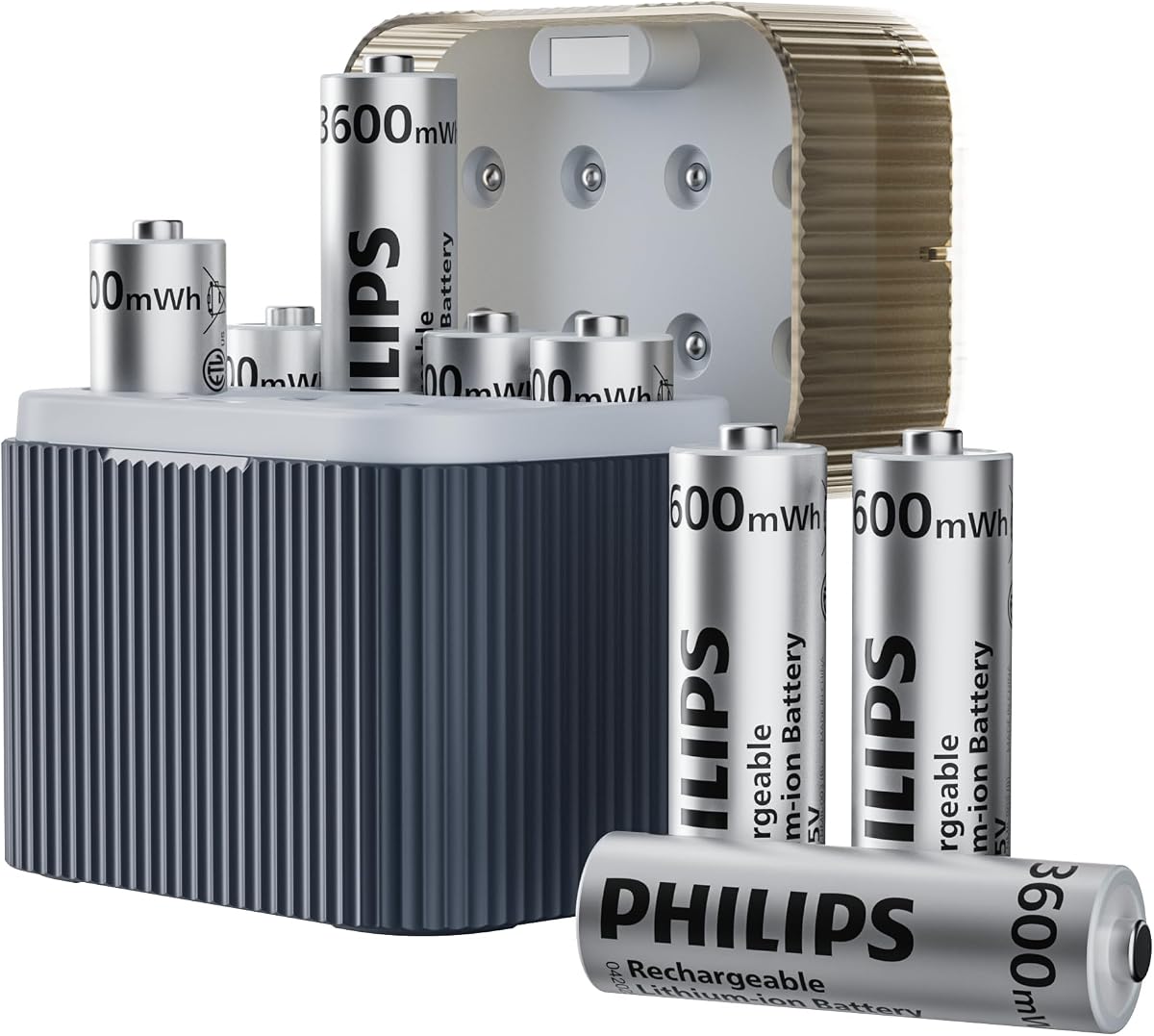 Philips Rechargeable Lithium AA Batteries 8 Pack with Fast Charger