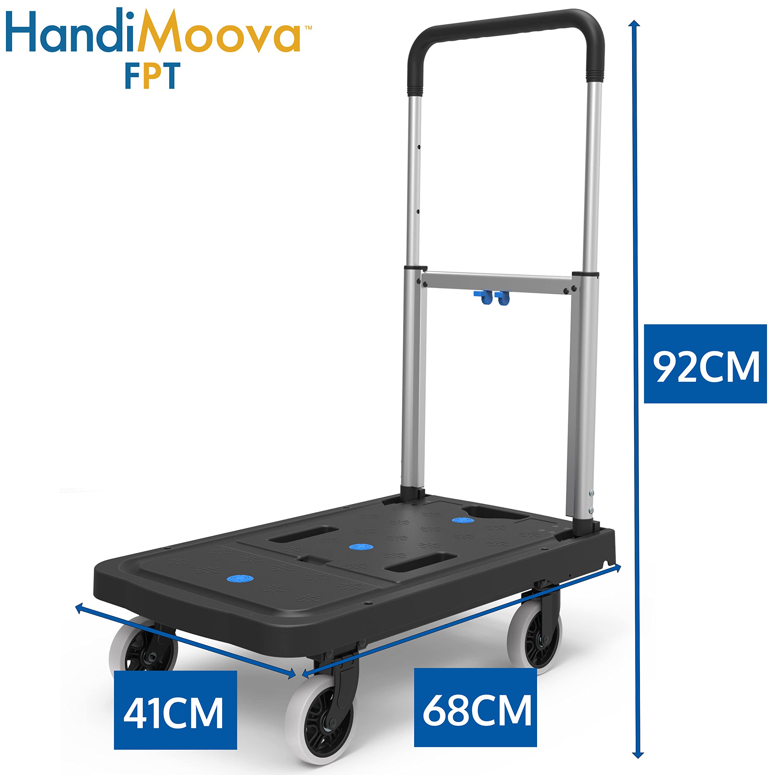 HandiMoova FPT Carrello a Piattaforma Pieghevole; Carrello a Mano Compatto; Salvaspazio; Manico Telescopico; Capacità di Carico di 135Kg per Impieghi Gravosi