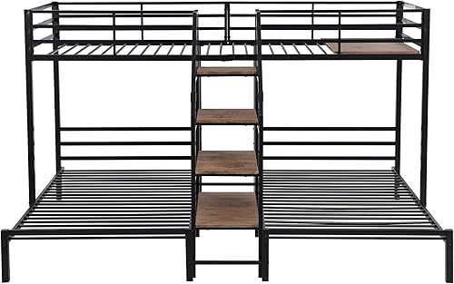 Miniatura 40 de Litera triple de madera maciza con cajones de almacenamiento y escalera, base de litera resistente con barandillas de protección para niños y