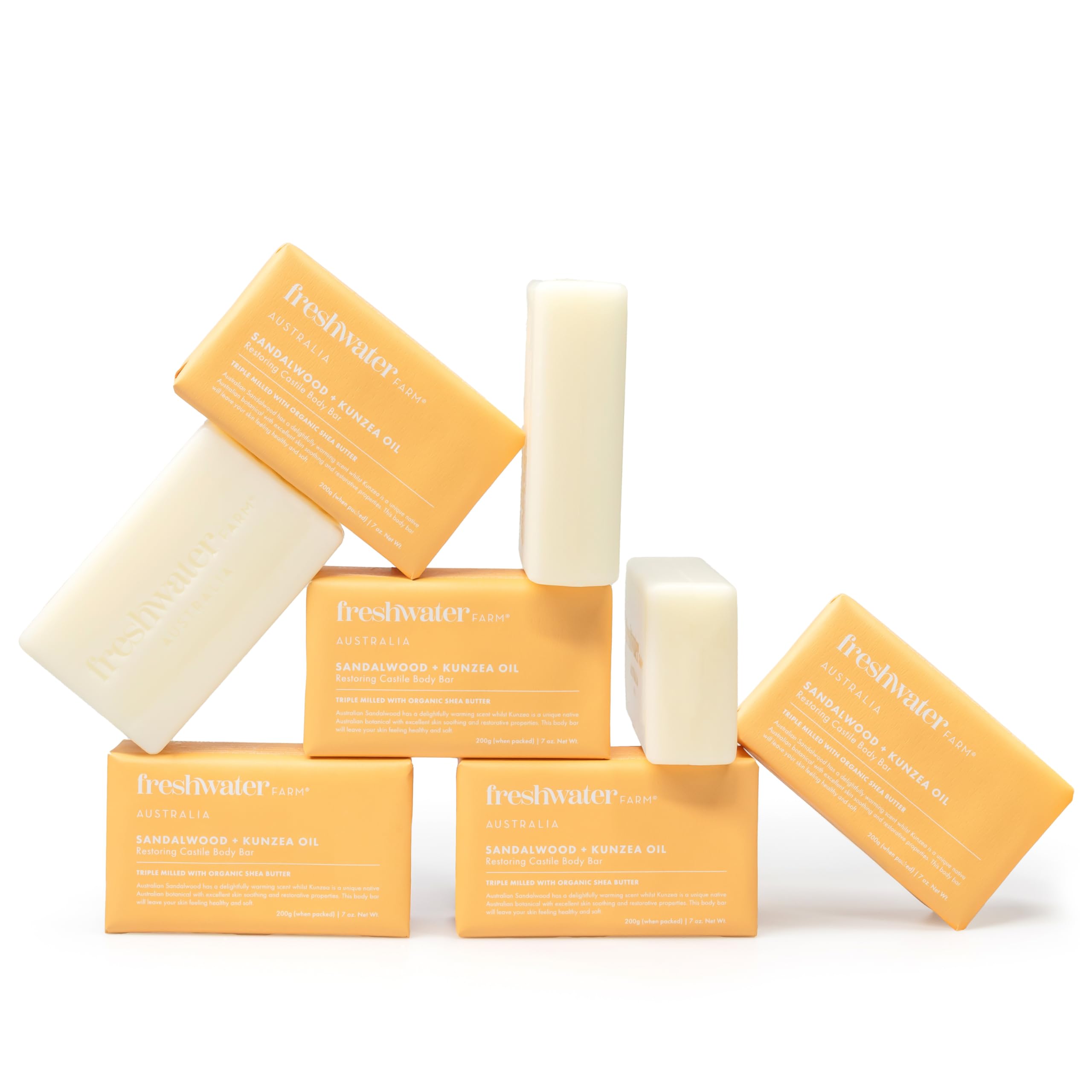 Freshwater Farm Australia Natural Soap Bar- Healing Sandalwood + Kunzea Oil 7oz x 8 Pack.Castile Natural Bar Soap/Body Soap Bars With Essential Oil