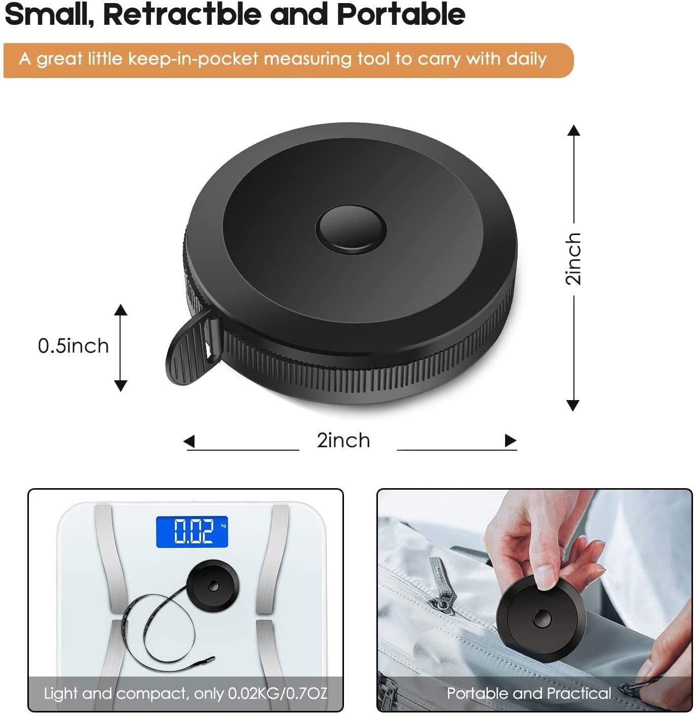 2 Pack Tape Measure Measuring Tape Tool for Body Fabric Sewing Tailor Cloth Knitting Vinyl Home Craft Measurements, 60-Inch Soft White & Retractable Double Scales Rulers for Body Weight Loss - Image 8