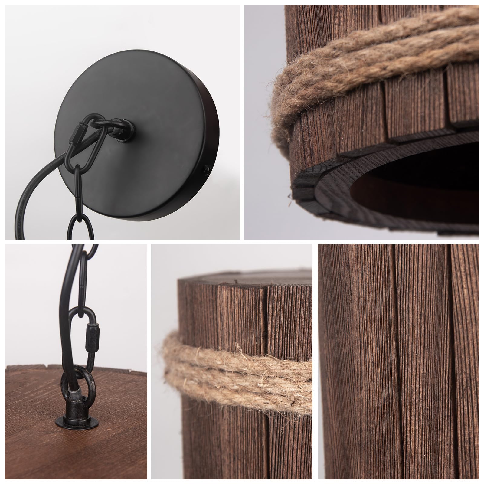 Lampa wisząca z drewna LED, matowa lampa wisząca w stylu vintage, do sypialni, klatki schodowej, gabinetu