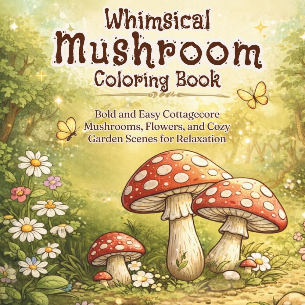 Whimsical Mushroom Coloring Book: Bold and Easy Cottagecore Mushrooms, Flowers, and Cozy Garden Scenes for Relaxation