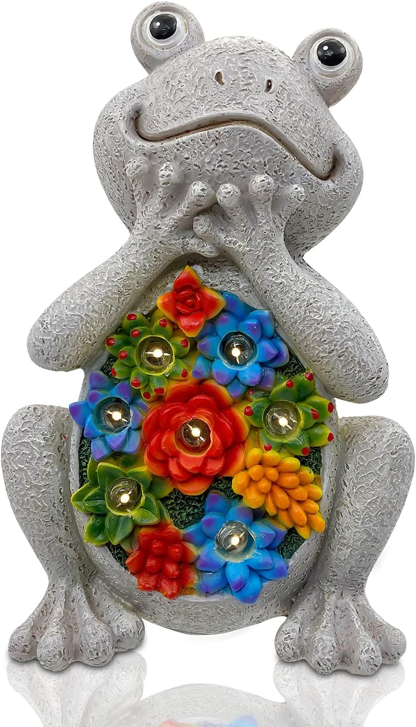 Nacome Solar Garden Statue Frog Figurine with Succulent and 7 LED Lights - Outdoor Lawn Decor Garden Frog Statue for Patio, Balcony, Yard, Lawn Ornament