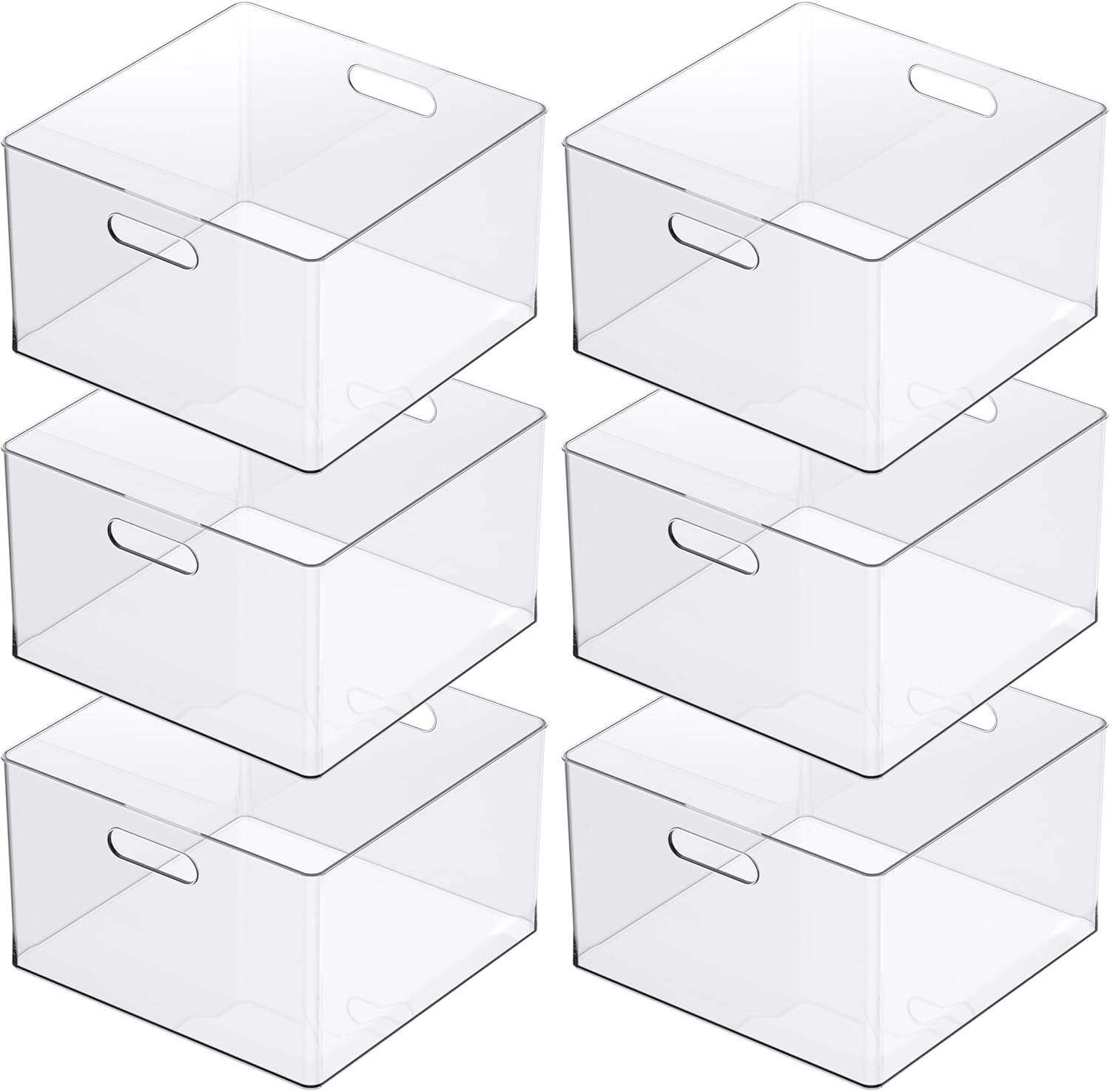 Simply Tidy 13" x 13" Clear Storage Bin with Handles – Stackable Plastic Organizer for 12" x 12" Paper, Notebooks, Sketchbooks & Craft Supplies, Easy-Access Design, 6 Pack