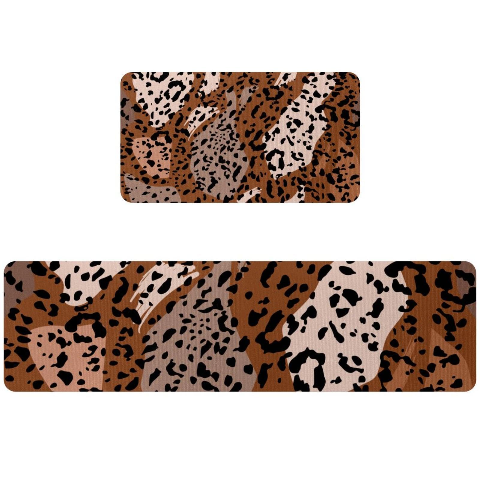 Tapetes de cocina lavables y absorbentes: pack de 2 alfombras pasilleras de leopardo