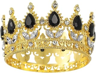 uxcell Mini Crown Cake Toppers, Alloy Queen Princess Little Crown Tiara Cupcake Heart Shaped with Crystal for Birthday Cake Decor Wedding Party, Gold/Black
