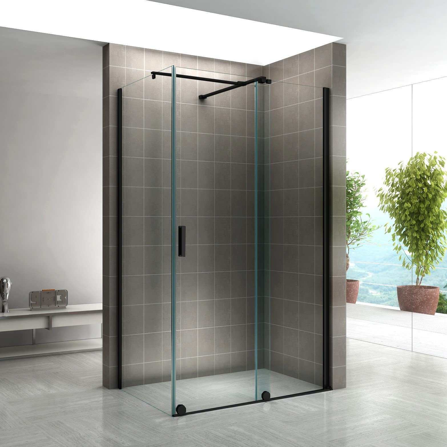 i-flair Mampara de ducha NADINE 180 x 90 cm, con puerta corredera, 8 mm, vidrio templado de seguridad transparente, montaje a izquierda y derecha
