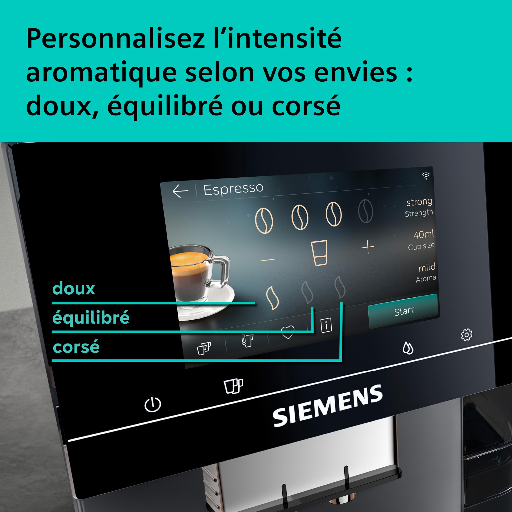 SIEMENS Machine à café entièrement automatique, EQ700 iAroma, écran tactile, Cold Brew et Slow Brew, application Home Appliances, morning haze, TP725E01