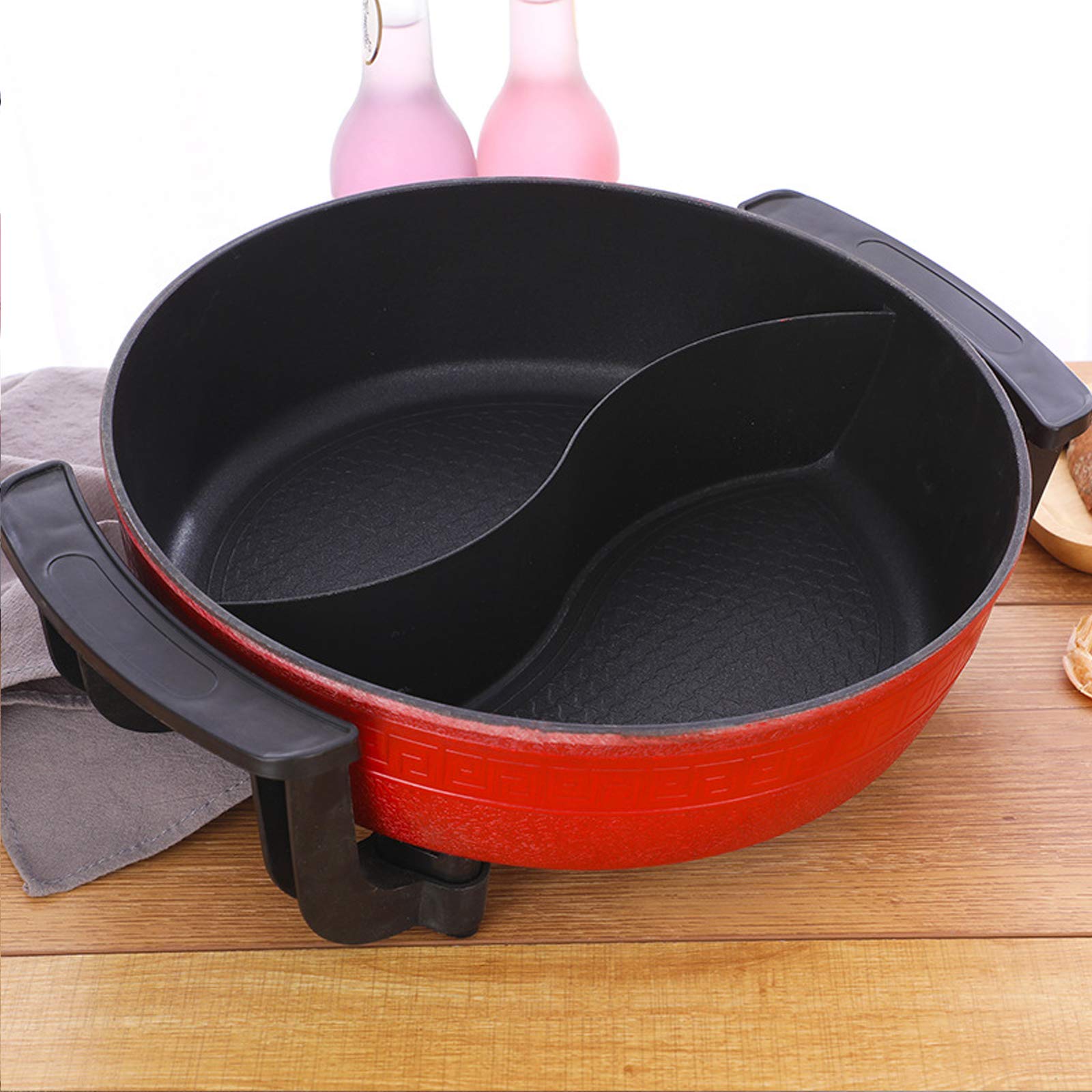 WOQLIBE Hot Pot Wok Eléctrico 2 Lados Mandarina Pato Olla de Sopa Cacerola de Cocina Antiadherente China Hotpot, Fácil de Limpiar Calentamiento Rápido