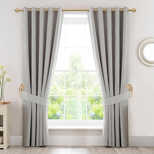 Miniatura 3 de USFOOK Paquete de 2 soportes dorados para cortinas, alzapaños decorativos para cortinas, ganchos para pared con remates translúcidos (6.1 pulgadas