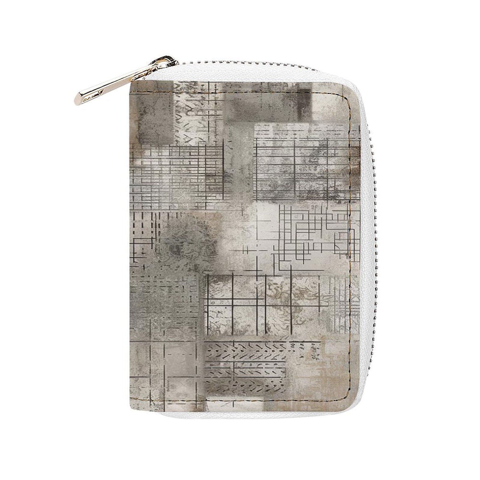 Leather Card Organizer Case Card Wallet Credit Card Holder Gray And White Printed Zipper Card Cases Holder for