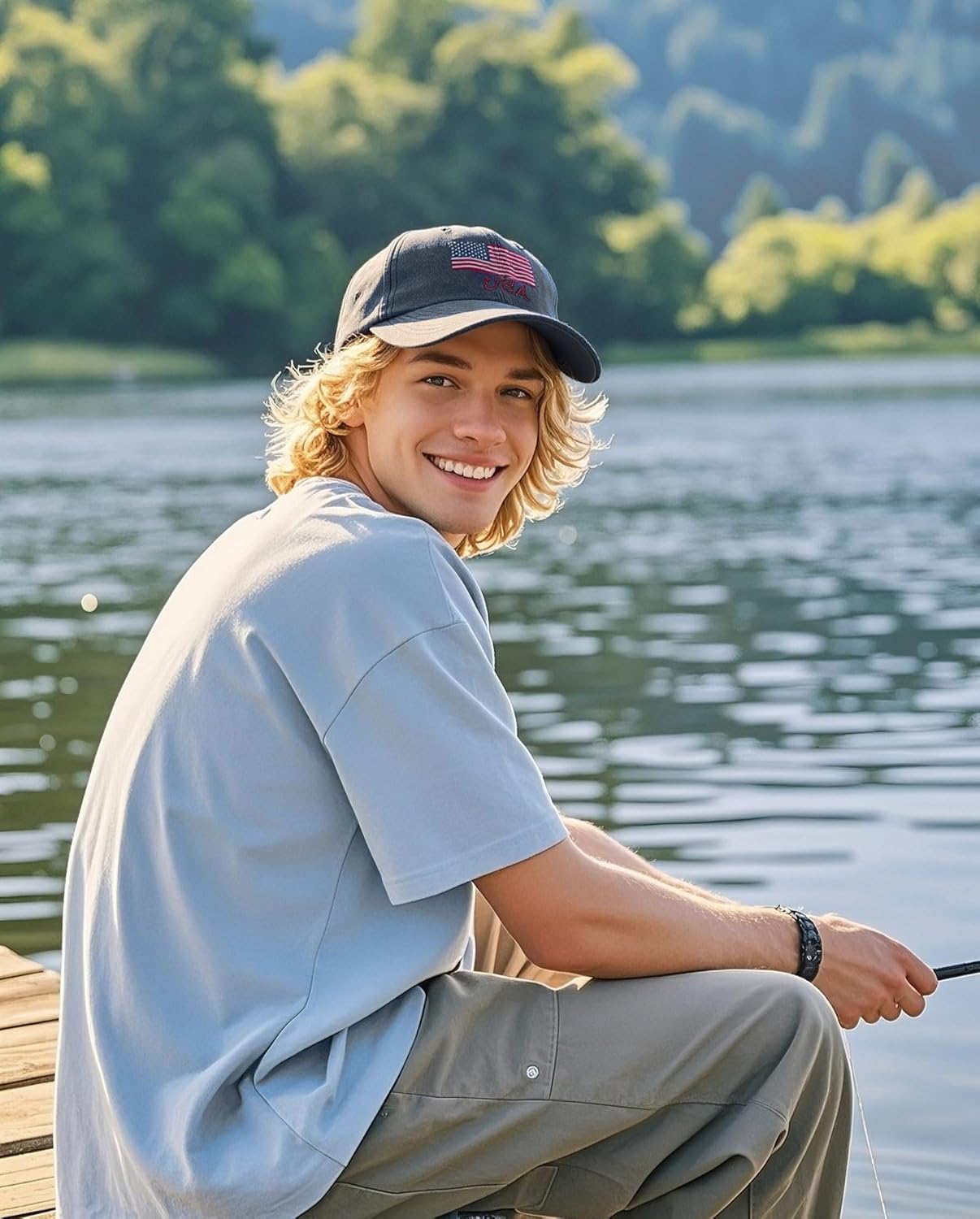 USA Baseball Cap American Flag Washed Hat Adjustable Cotton Unconstructed Embroidered Cap - Image 2