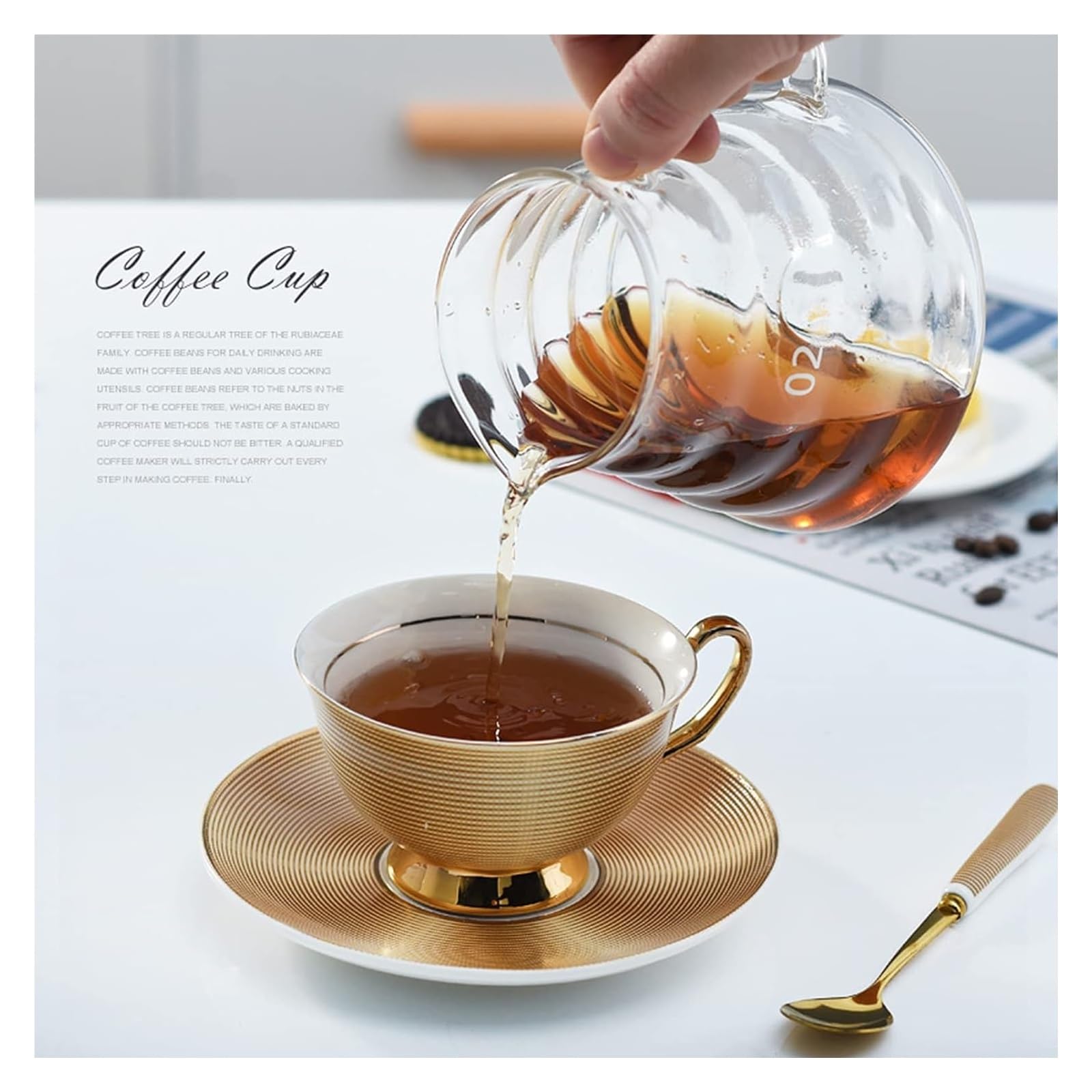 Juegos de tazas de café y platillos Delicados y elegantes juegos de taza platillo café porcelana china, 180 ml. Taza té sofisticada elegante con cuchara
