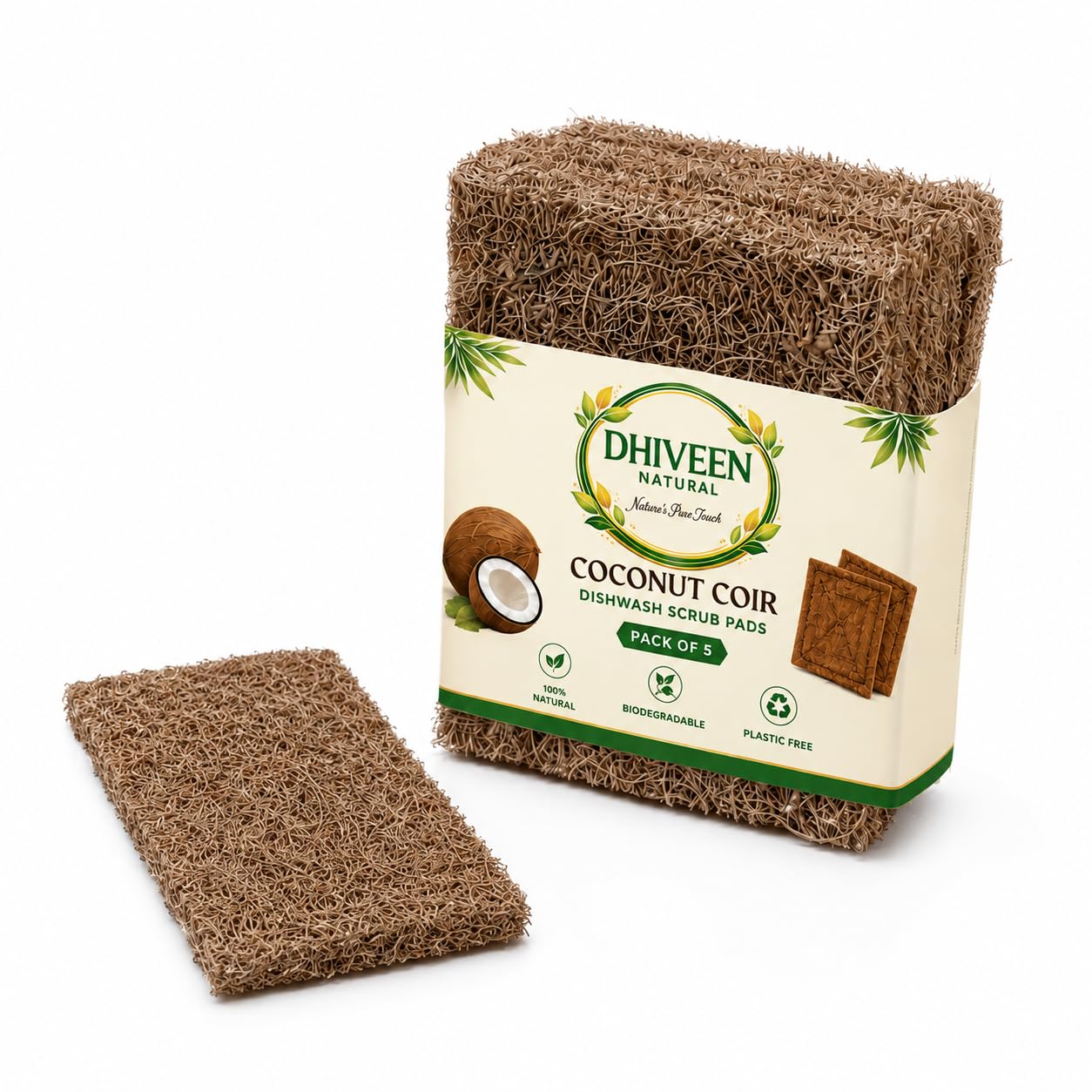 Coconut Coir Dishwash Scrub Pads, 100% Natural, Biodegradable, Plastic Free, Pack of 5-picture-30