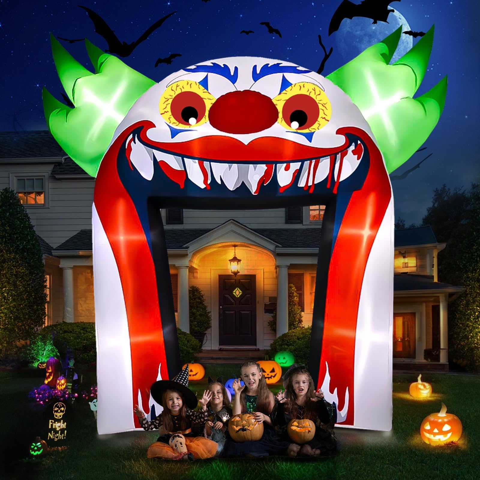 Kalolary 12FT Halloween Nadmuchiwane Łuki Klauna Dekoracje Zewnętrzne, Gigantyczny Łuk Klauna Nadmuchiwane Dekoracje Straszne Nadmuchiwane z Wbudowanymi Światłami do Dekoracji Ogrodu Ogrodowego