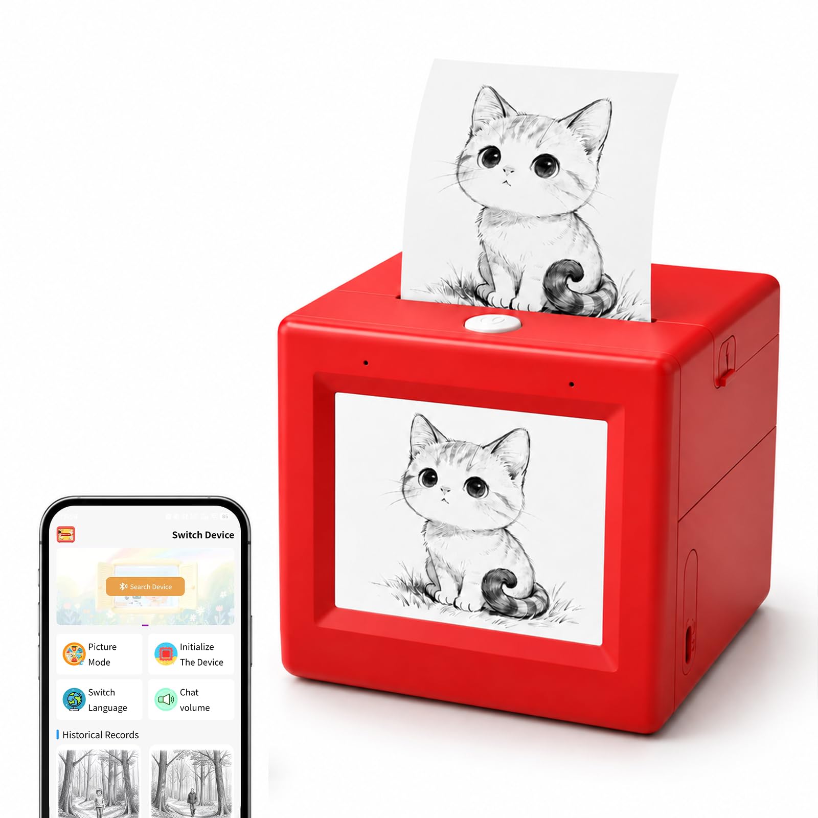Gaguusu AI Mini Thermal Sticker Printer with Screen, Voice-to-Image | AI mini thermal sticker printer with voice-to-image, screen, app control, inkless printing, USB-C, and portable design