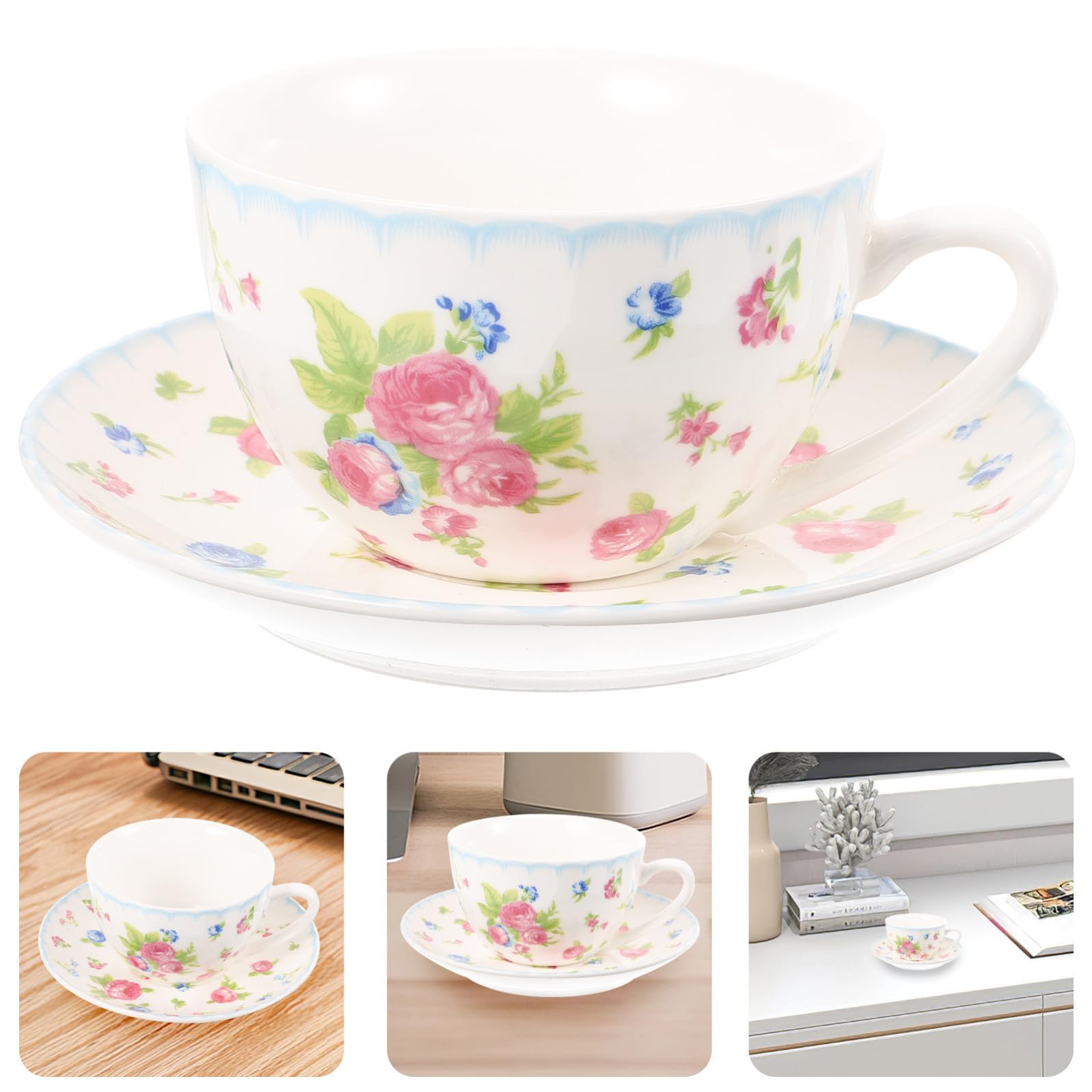 Set di Tazzine da Caffè in Porcellana Bone China 150ml Piattini, Design Retrò Elegante, Facile da Usare per Regalo Housewarming o Celebrazioni