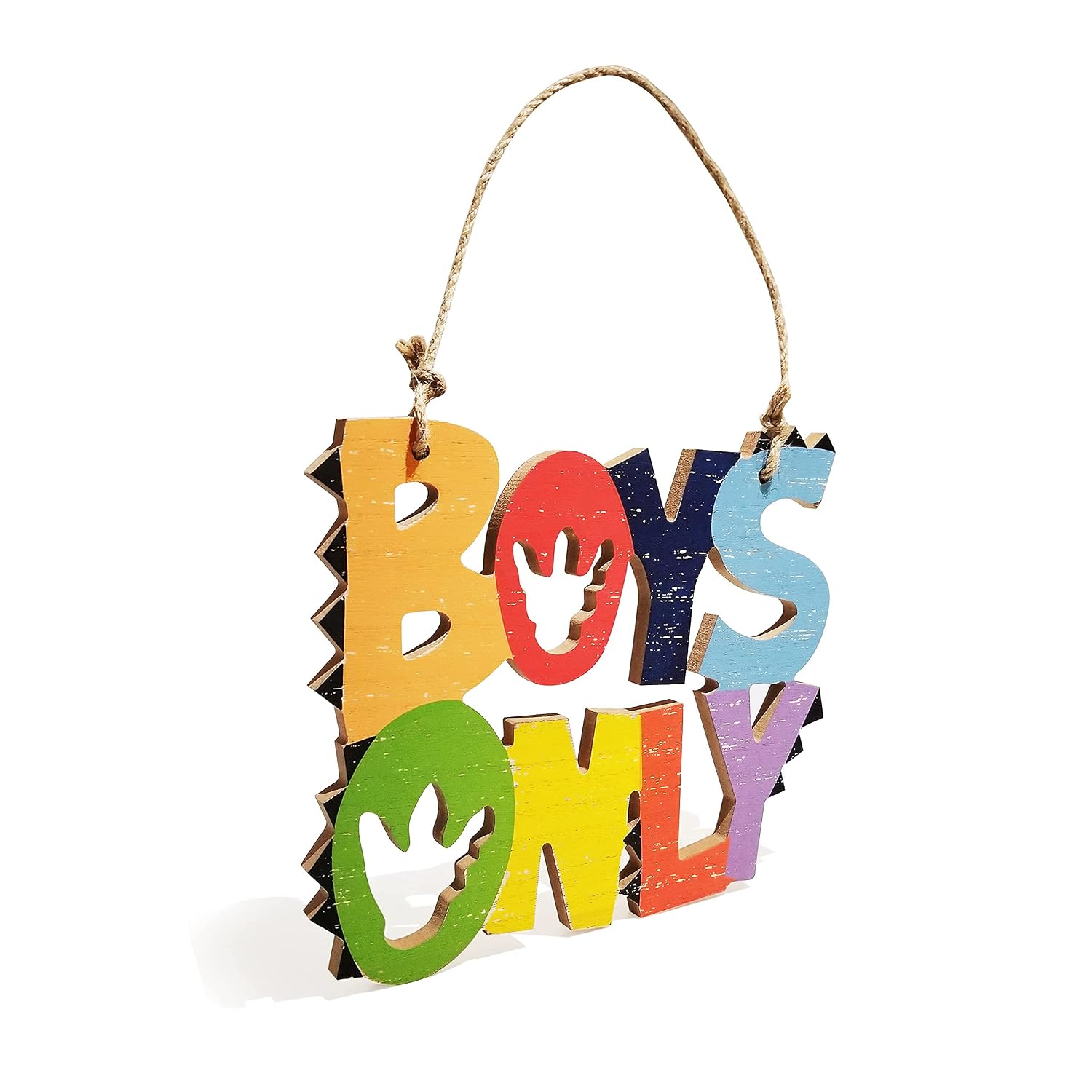 Boys Only Wood Wall Decor Dino Paw - Dinosaur Theme Wooden Letters Plague - Children Room Decoration Animal Themed Sign - Nursery Playroom Decor for Kids Bed Room Door Hanging