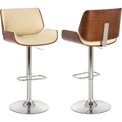 Glitzhome Adjustable Bar Stool Set of 2 Swivel Mid-Century Modern PU Leather Counter Dining Chairs with Back, Begin
