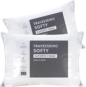 Kit 02 Travesseiros 70cm x 50cm Softy Suporte Firme Alto Extra Macio Antialérgico Fibra Importada