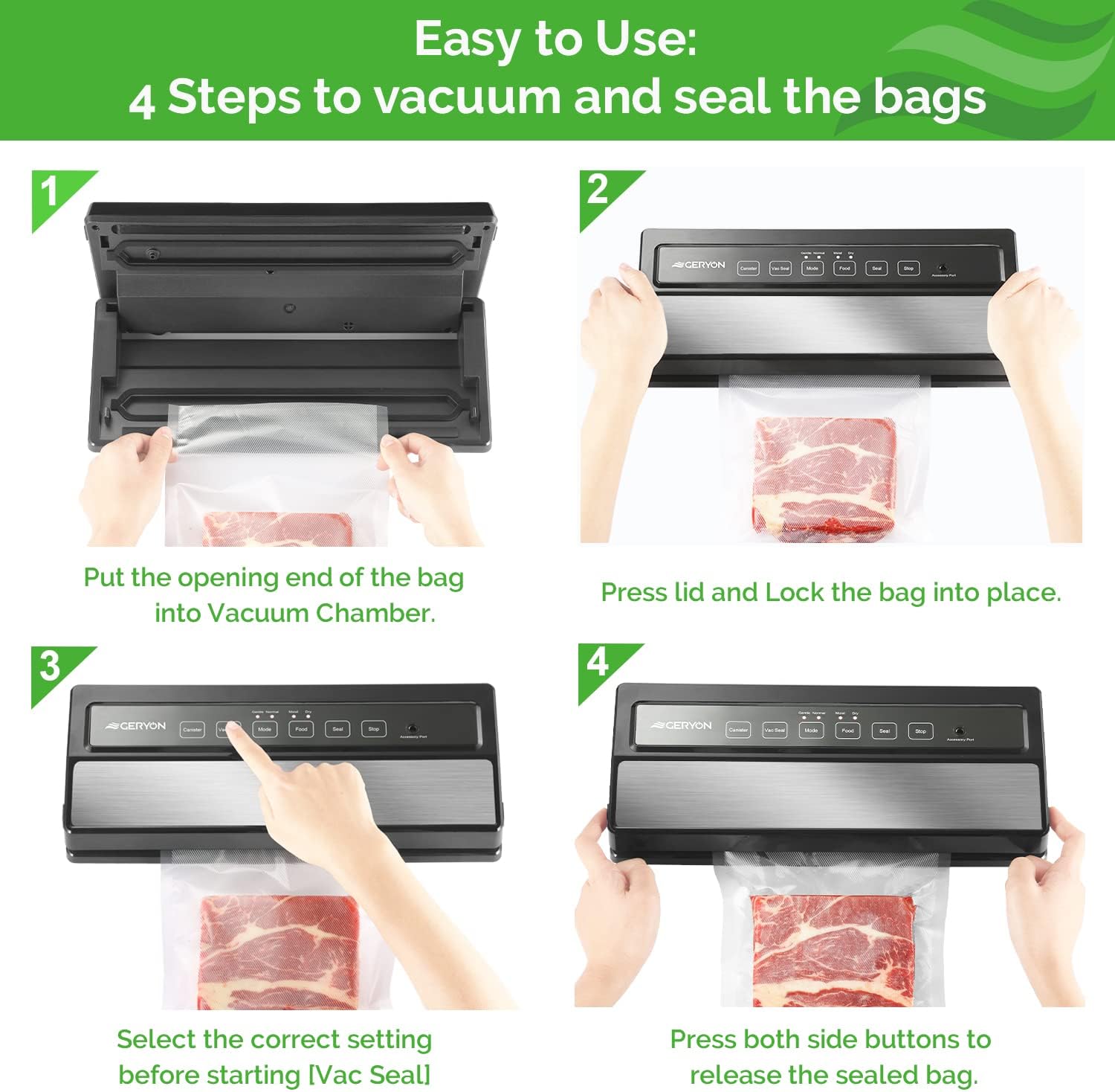 Buy GERYON Vacuum Sealer Machine, Automatic Food Sealer Detachable