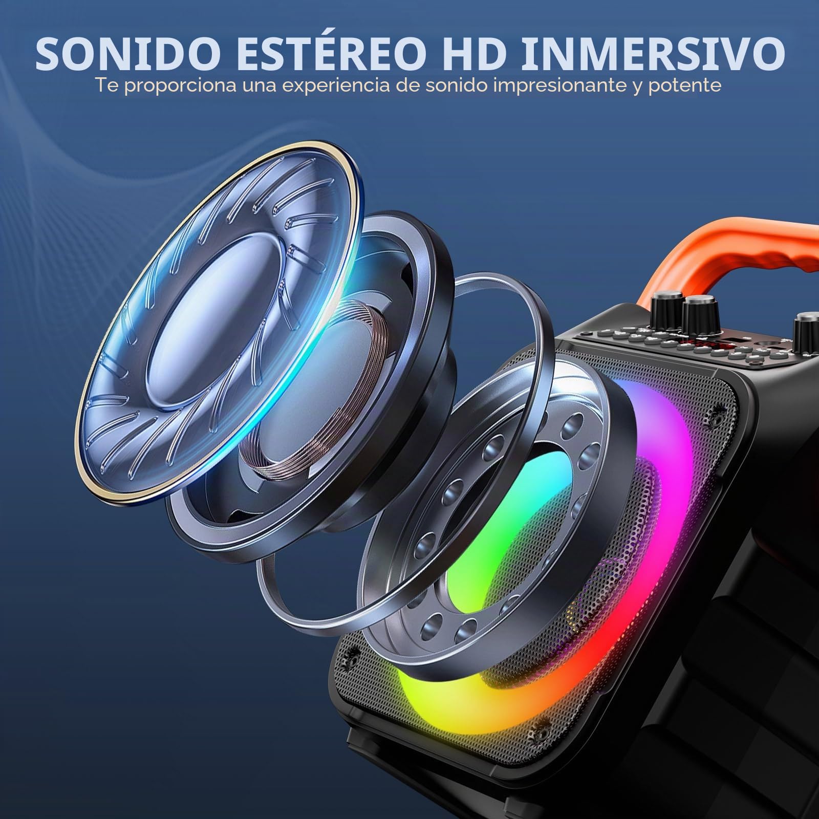 Ankuka Karaoke 2 Microfonos Inalambricos Karaoke Profesional Altavoz con Microfono y Sistema PA, Soporta Bluetooth/TV/TF/USB/AUX/FM/TWS(Naranja)