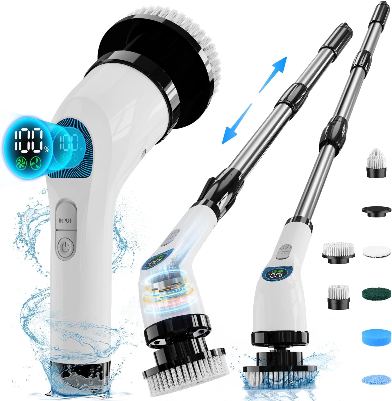 Electric Spin Scrubber, Cordless Cleaning Brush with 10 Cleaning Tools, 2H Long Battery Life, Adjustable Handle, IPX7 Waterproof Power Scrubber for Bathroom, Tub, Tile, and Car Cleaning