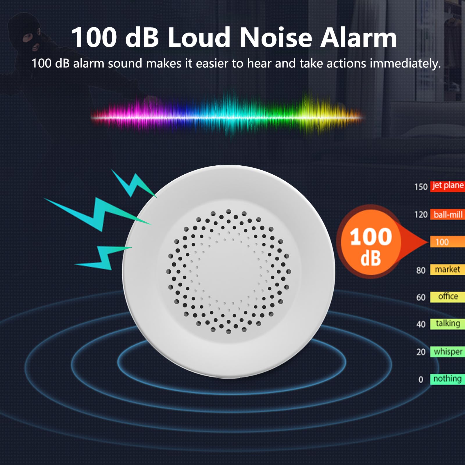 Smart Siren Alarm Loudly 100dB Wireless Alarm for Door Window Sensor 32 Types of Alarm Sound Available, White, Sirenenalarm 1 Pack - Image 2