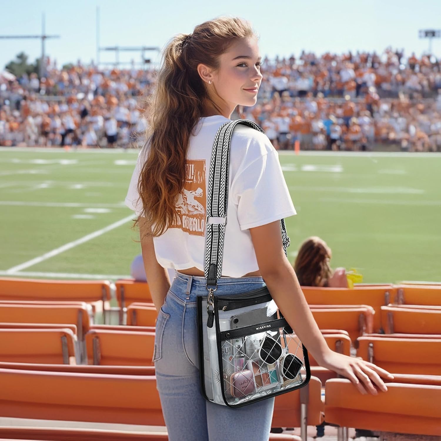 Missnine Clear Crossbody Bags for Women Stadium Approved Clear Purse for Concert Transparent Plastic Bag with Guitar Strap - Image 2