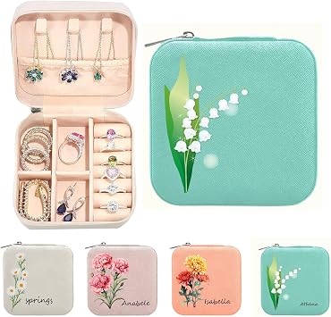 Personalized Jewelry Box, With Name and Flower Custom Travel Jewelry Case Box Organizer Box, Birthday Gifts for Women, Bridesmaid Proposal Unique Presents