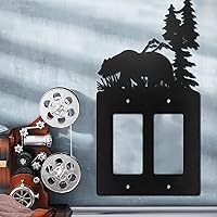 Vista 2 de Cubierta de Interruptor de Luz de Oso de Metal Alce Árbol Montaña Alce Placa de Interruptor de Luz Negra Cubierta de Enchufe de Bosque Interruptor