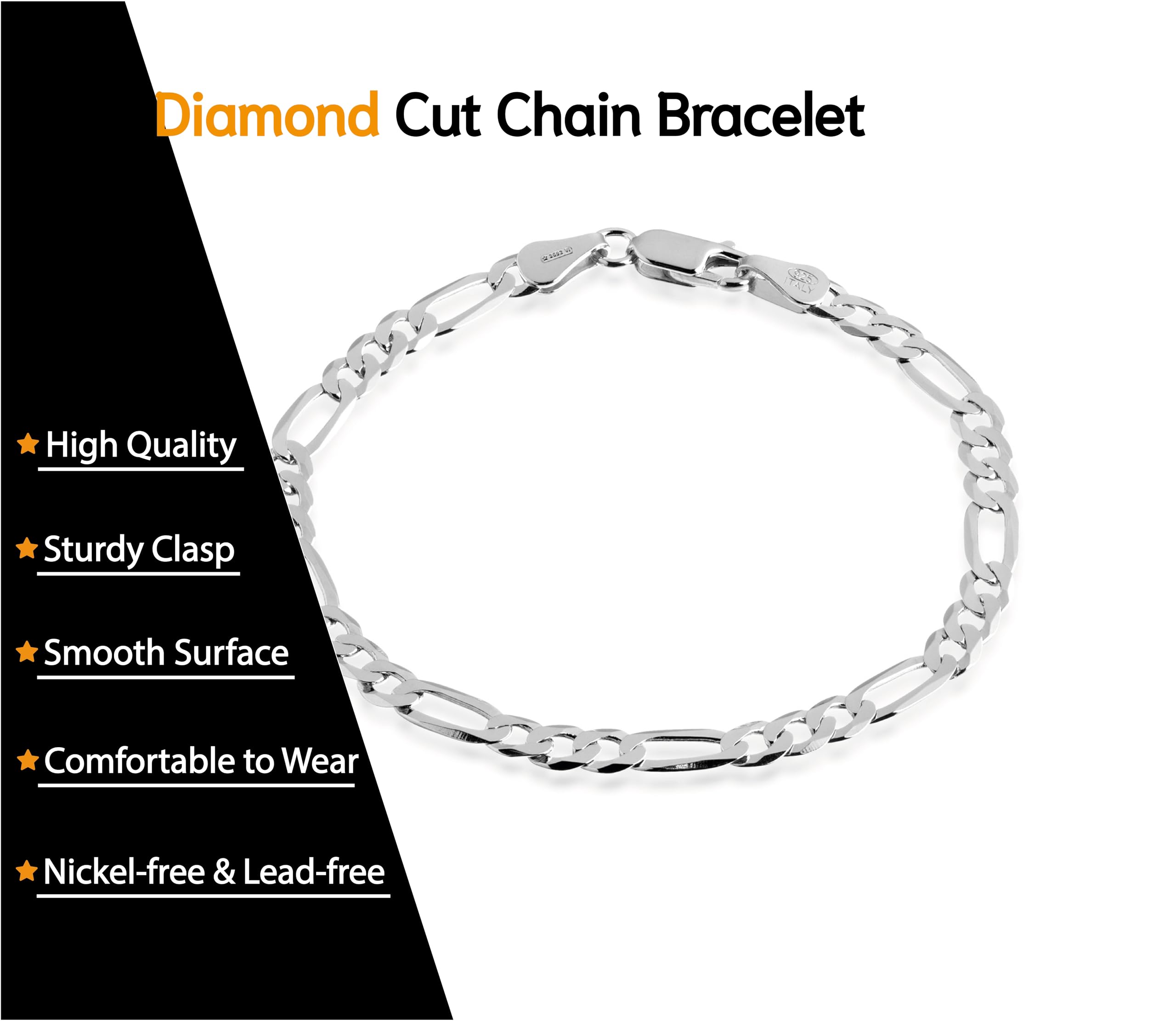 QUADRI Silber Armband Herren - Armbänder für Herren - Figaro Armband | Armband Herren Silber 925 Made in Italy - Herren Schmuck