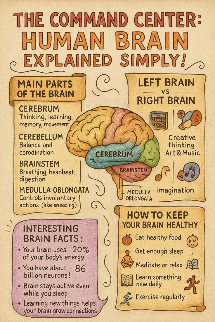 RNUMLIGH Education Poster Human Brain Anatomy Chart for Nursing Psychology Students Neurology Classroom Office Decor(Framed,12x18inch(30x45cm))