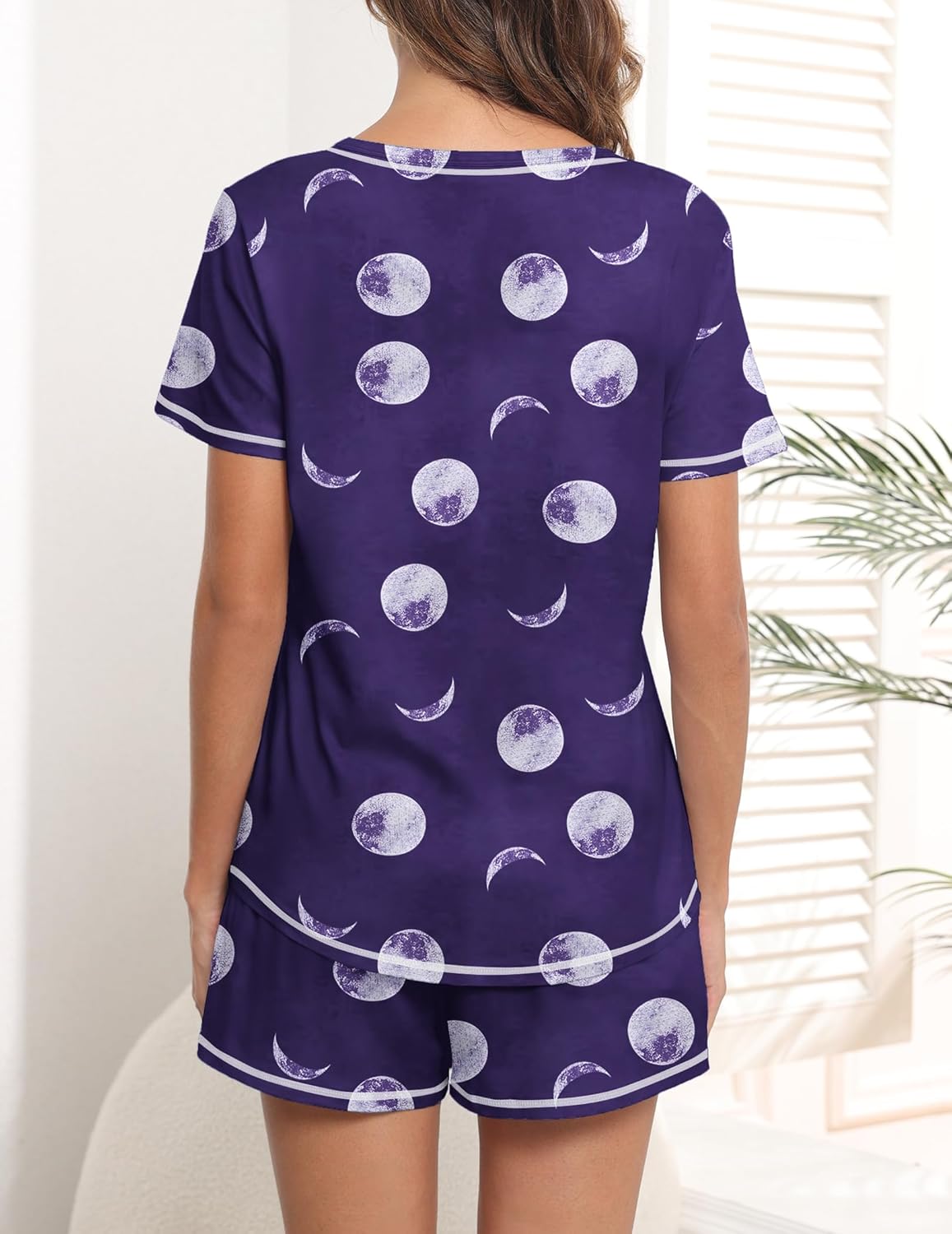 Ekouaer Women's Pajamas Sets Short Sleeve Lounge Sets Sleepwear Casual Two Piece Pjs With Pockets - Image 4