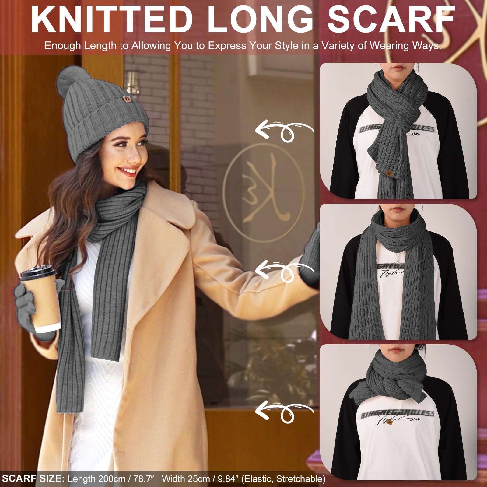 UMIPUBO Set di 5 cappellini da donna, sciarpe, guanti touch screen, calzini soffici